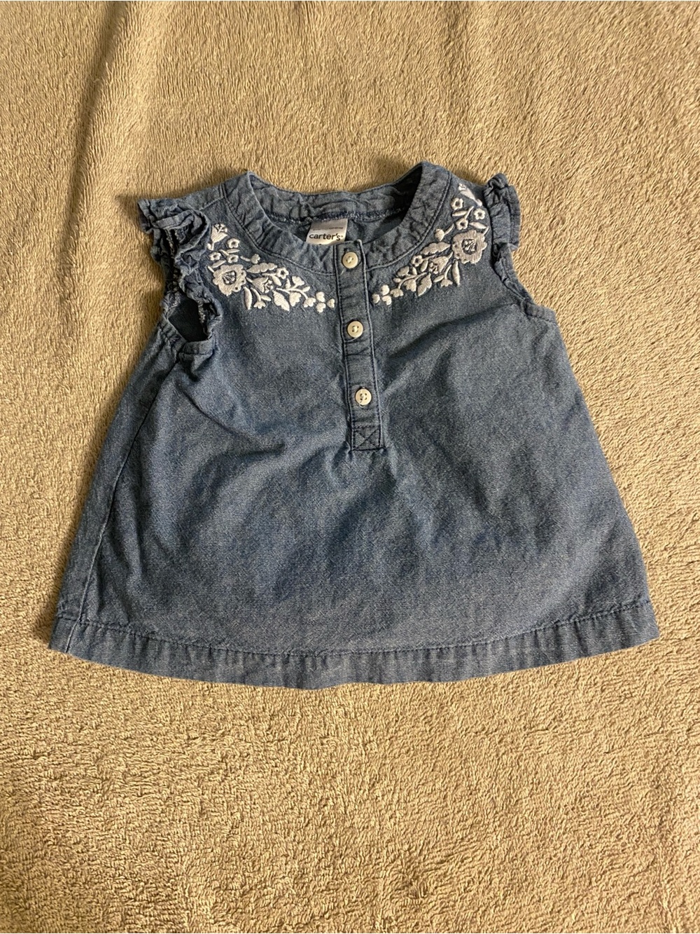 Carter's Blue Denim-Look Embroidered Flutter Sleeve Top